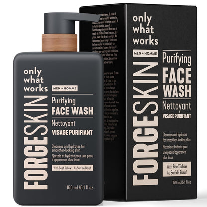 Forge Skin Men's Anti-Aging Face Care Routine - Beef Tallow Balm Moisturizer + Nourishing Cleanser Exfoliating Face Wash + Hydration Wrinkle Defense Serum + Mineral Tallow Sunscreen SPF 30