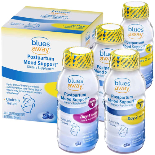 Blues Away Postpartum Mood Support Drink - Breastfeeding Friendly Postnatal Hormone Balance for Women - 3-Day Liquid Dietary Stress Support Shake [4 Bottles]