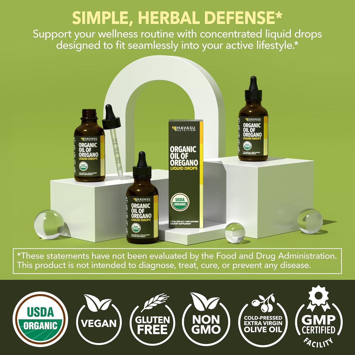 Organic Oil of Oregano Drops, 200 Servings, 1 Fl Oz High Strength Carvacrol - Oregano Oil Liquid Drops for Daily and Seasonal Immune Support, 6 Month Supply, Alcohol Free, Non-GMO, USDA Certified, Vegan