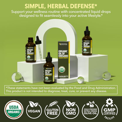 Organic Oil of Oregano Drops, 200 Servings, 1 Fl Oz High Strength Carvacrol - Oregano Oil Liquid Drops for Daily and Seasonal Immune Support, 6 Month Supply, Alcohol Free, Non-GMO, USDA Certified, Vegan