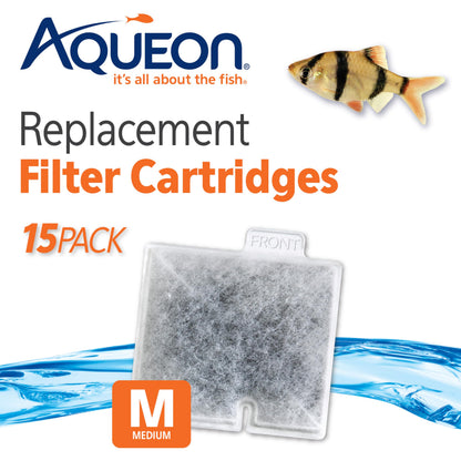 Aqueon Replacement Filter Cartridges Medium, Filter Cartridge, 6-Pack - Fish tank filter cartridge, dual-sided dense-floss with activated carbon, fits QuietFlow size 10 filters
