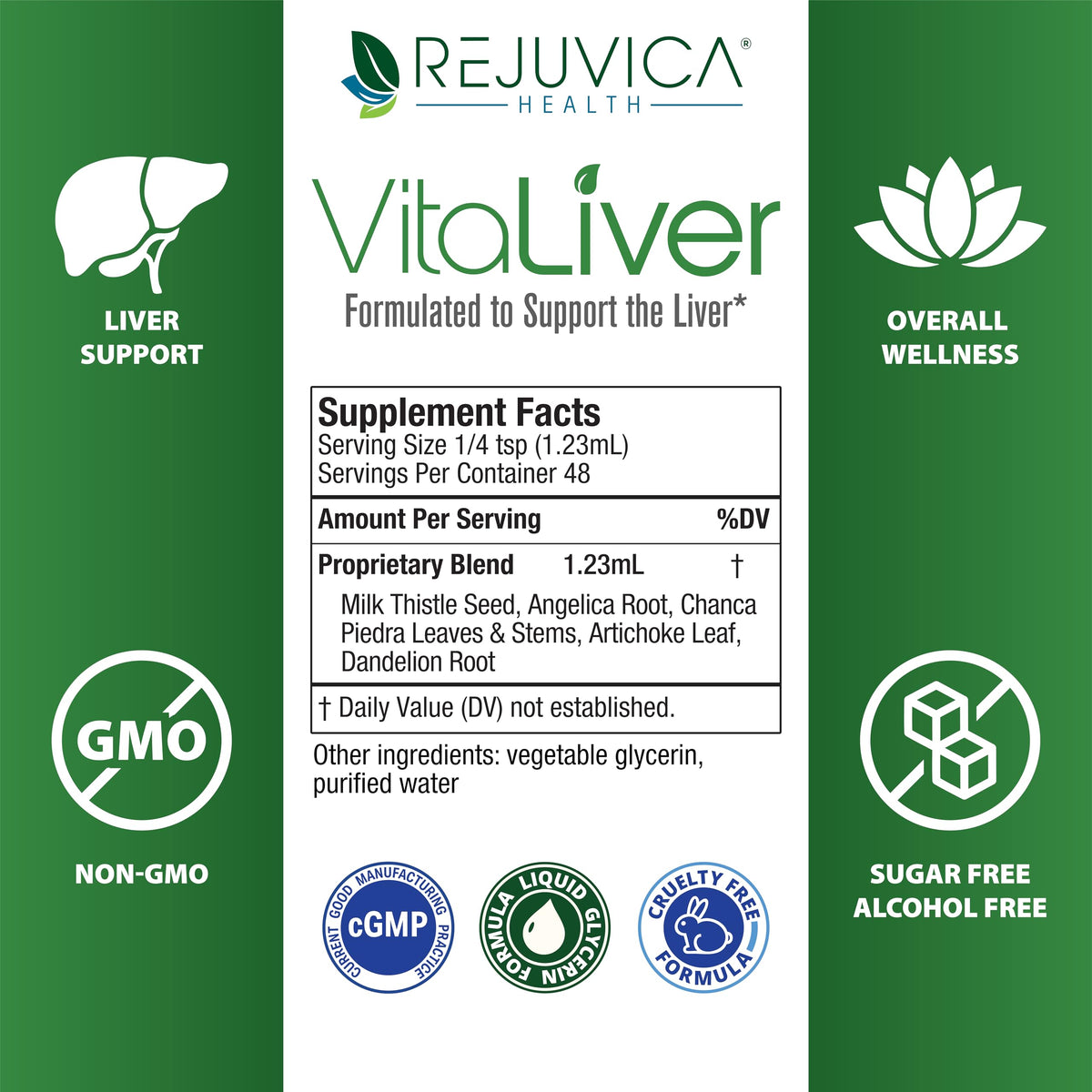Rejuvica Health VitaLiver - Liver Cleanse & Detox Drops - Milk Thistle, Artichoke, Chanca Piedra & Dandelion Extract - Fatty Liver Support Repair