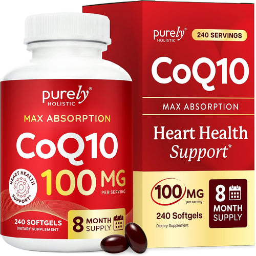 CoQ10 100mg Softgels, Heart Health Support, 8 Month Supply, High Absorption - Coenzyme Q10 for Energy Levels & Vitality Support, Co Q 10 Supplement, Non-GMO, Gluten-Free, 240 Co Q10 Softgels (Once-Daily)