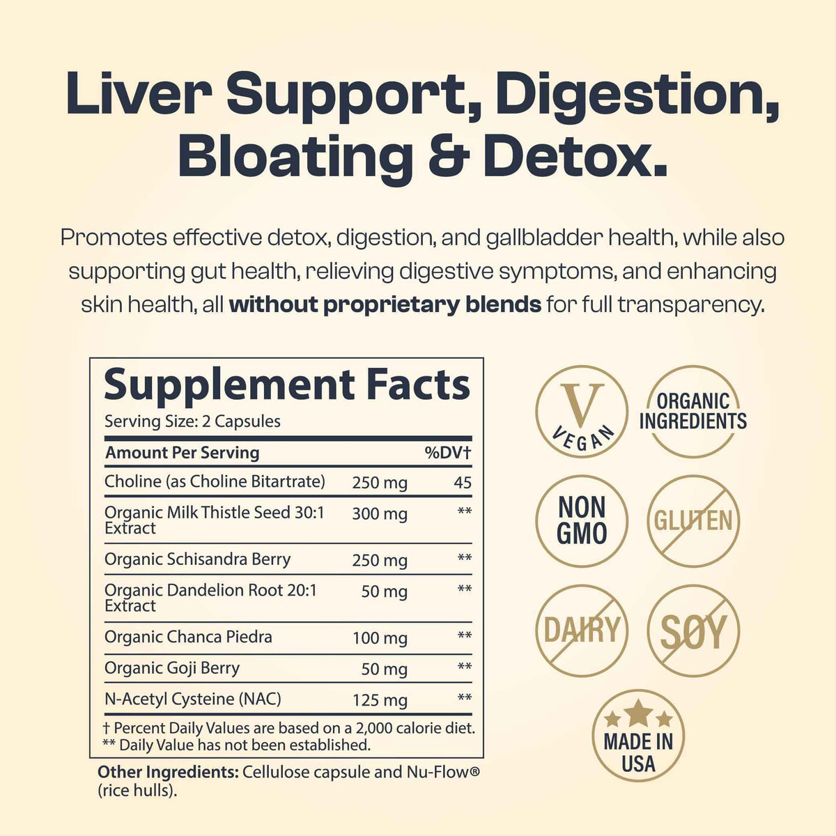 My Vida Origins Liver Detox with Organic Milk Thistle Organic Dandelion Extract and Choline with NAC - Liver Detox 120 Capsules