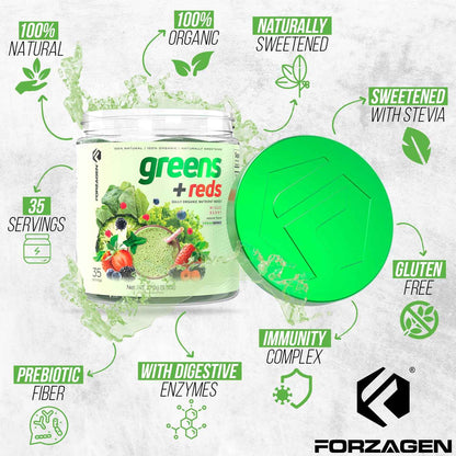 Forzagen Vegan Greens & Reds Superfood Powder - Organic Super Greens Powder - Premium Veggie Powder Supplement - 35 Servings Reds and Greens Superfood Powder