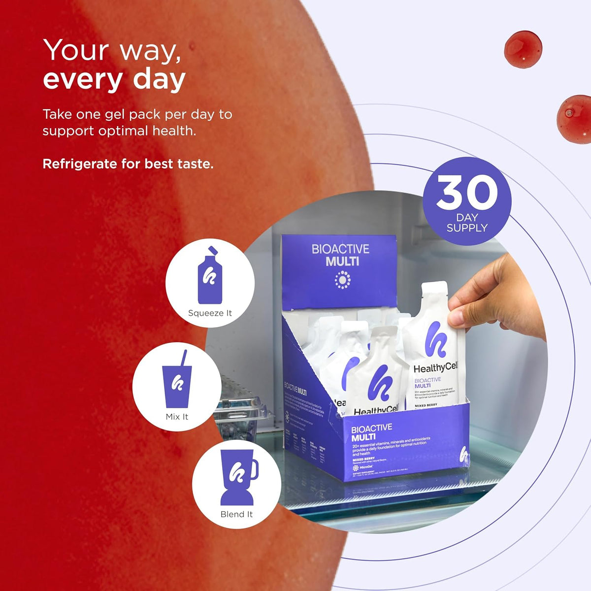 Healthycell Bioactive Multi - Daily Liquid Multivitamin for Men & Women - 20+ Essential Vitamins, Minerals & Antioxidants for Brain, Heart, Immunity, Energy, Skin & Hair Support - 30 Gel Packs
