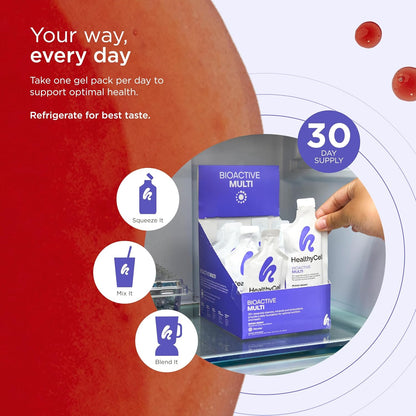 Healthycell Bioactive Multi - Daily Liquid Multivitamin for Men & Women - 20+ Essential Vitamins, Minerals & Antioxidants for Brain, Heart, Immunity, Energy, Skin & Hair Support - 30 Gel Packs