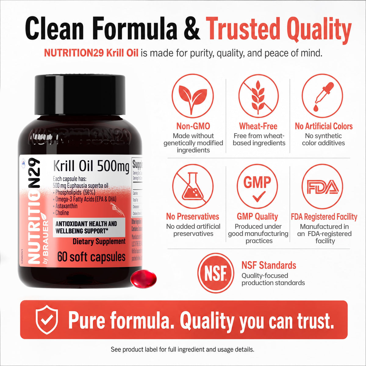 N29 Antarctic Krill Oil 500mg,60 softgels,Omega 3 Supplements with EPA,DHA - Astaxanthin,Phospholipid for Heart Brain Joint Skin Support,No Fishy Burps,Non-GMO, Gluten-Free