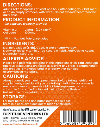 Marine Collagen Capsules - Hydrolyzed Marine Collagen with Vitamin C - High Strength Collagen