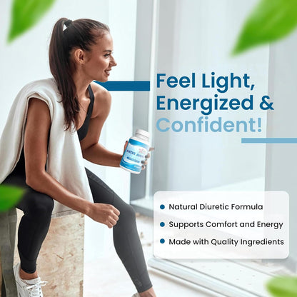 Water Away Natural Diuretic Capsules - Beat Bloating & Water Retention, Support Fluid Balance & Boost Energy with a Gentle Formula of Vitamins, Minerals, Herbs & Roots - 60 Capsules for a Slimmer You