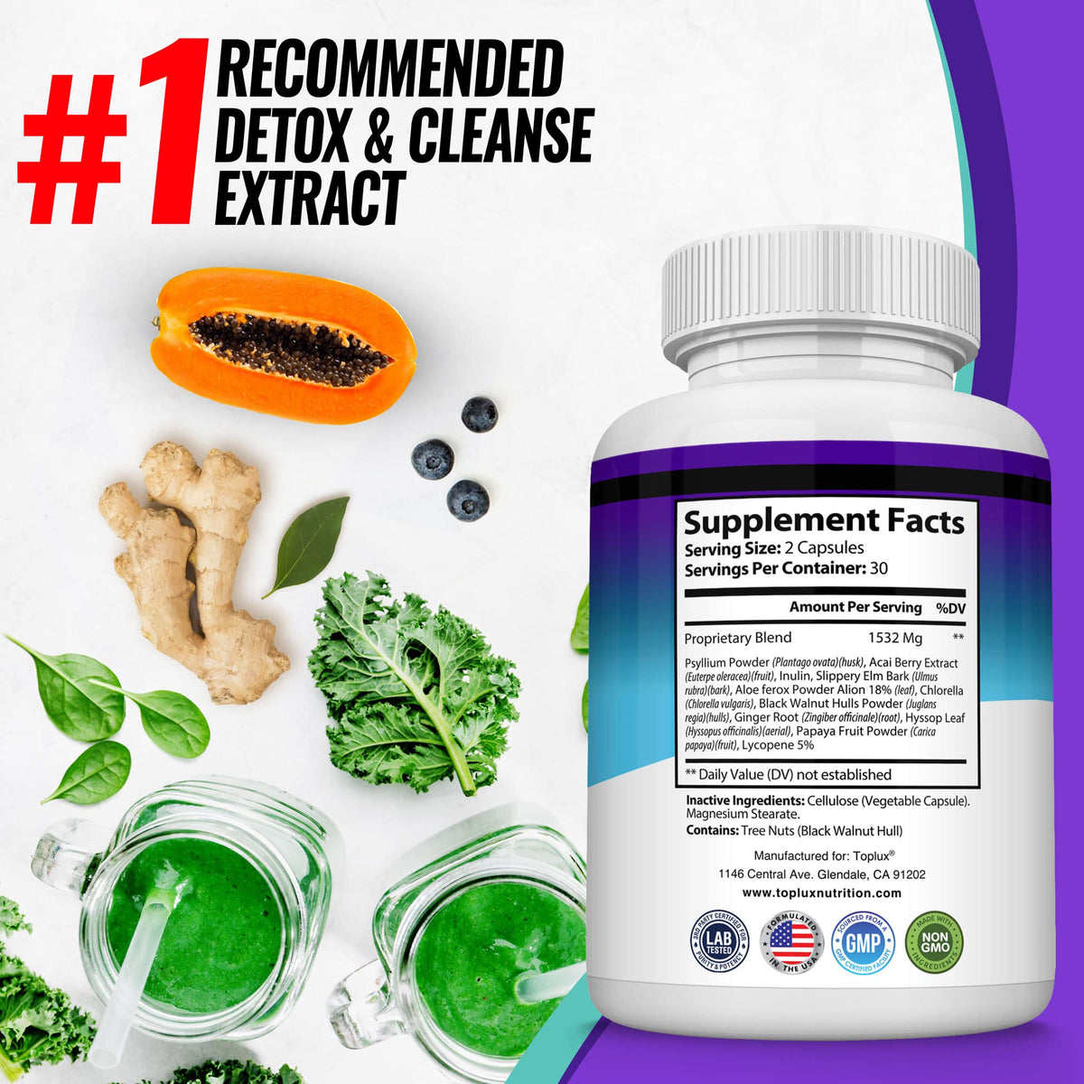 Toplux Keto Detox Pills Advanced Cleansing Extract - 1532 Mg Natural Acai Colon