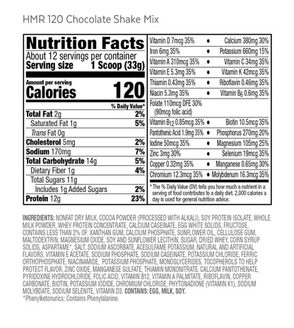 HMR 120 "Classic" Shake Meal Replacement Powder - Chocolate Shake Mix to Support
