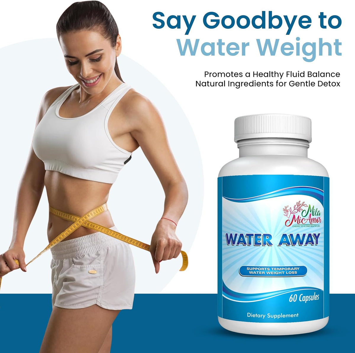 Water Away Natural Diuretic Capsules - Beat Bloating & Water Retention, Support Fluid Balance & Boost Energy with a Gentle Formula of Vitamins, Minerals, Herbs & Roots - 60 Capsules for a Slimmer You