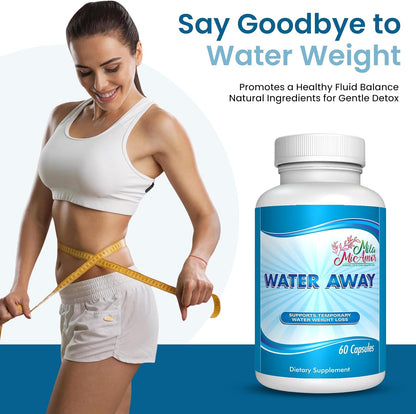 Water Away Natural Diuretic Capsules - Beat Bloating & Water Retention, Support Fluid Balance & Boost Energy with a Gentle Formula of Vitamins, Minerals, Herbs & Roots - 60 Capsules for a Slimmer You