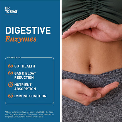 Dr. Tobias Digestive Enzymes 18-Enzyme Blend 60 Caps - Digestive Support - Take at Meal-Time - Enzymes for Digestion - Amylase + Lipase + Lactase - Digest Proteins, Fats, Carbs & Dairy - 30 Servings