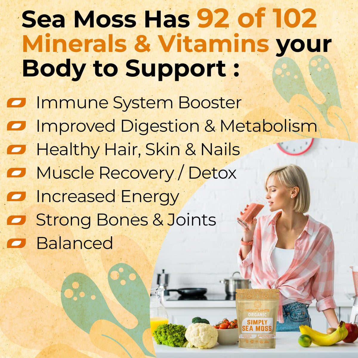 MEGAPLANTS Organic Sea Moss - Makes 228 Servings of Seamoss Gel - Pre-Washed