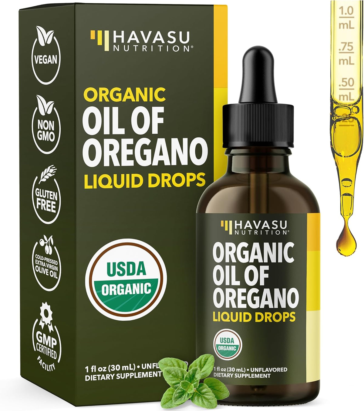 Organic Oil of Oregano Drops, 200 Servings, 1 Fl Oz High Strength Carvacrol - Oregano Oil Liquid Drops for Daily and Seasonal Immune Support, 6 Month Supply, Alcohol Free, Non-GMO, USDA Certified, Vegan