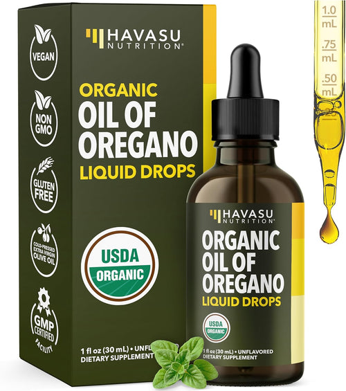 Organic Oil of Oregano Drops, 200 Servings, 1 Fl Oz High Strength Carvacrol - Oregano Oil Liquid Drops for Daily and Seasonal Immune Support, 6 Month Supply, Alcohol Free, Non-GMO, USDA Certified, Vegan