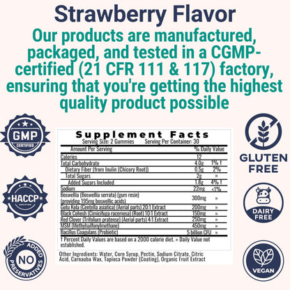 Boswellia Serrata Black Cohosh Gotu Kola Red Clover Extract Complex Gummies w. Probiotic Fiber (Chicory Root Inulin) MSM Methylsulfonylmethane, Supplement Alt for Organic Powder Capsules Tincture