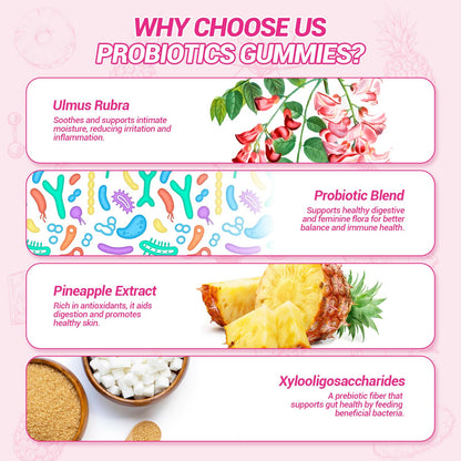BURMINY Her Juicy Feminine Probiotics Gummies, Premium Feminine Balance Probiotics with Slippery Elm for Women's pH Balance and Freshness - Support Daily Wellness & Comfort 60 Pineapple Gummies