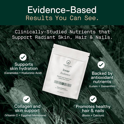Adapt Naturals Inner Radiance Hair Skin and Nails Vitamins for Women & Men - with Biotin, Collagen, Hyaluronic Acid, Vitamin C & Ceramides - Thicker Hair, Stronger Nails & Hydrated Skin Supplement