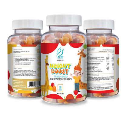 Actif Height Boost Mega Support for Kids 3-8 Years Old, Height Growth with 10+ Factors, 60 Gummies, Strawberry Flavor, Get Tall Fast Formula