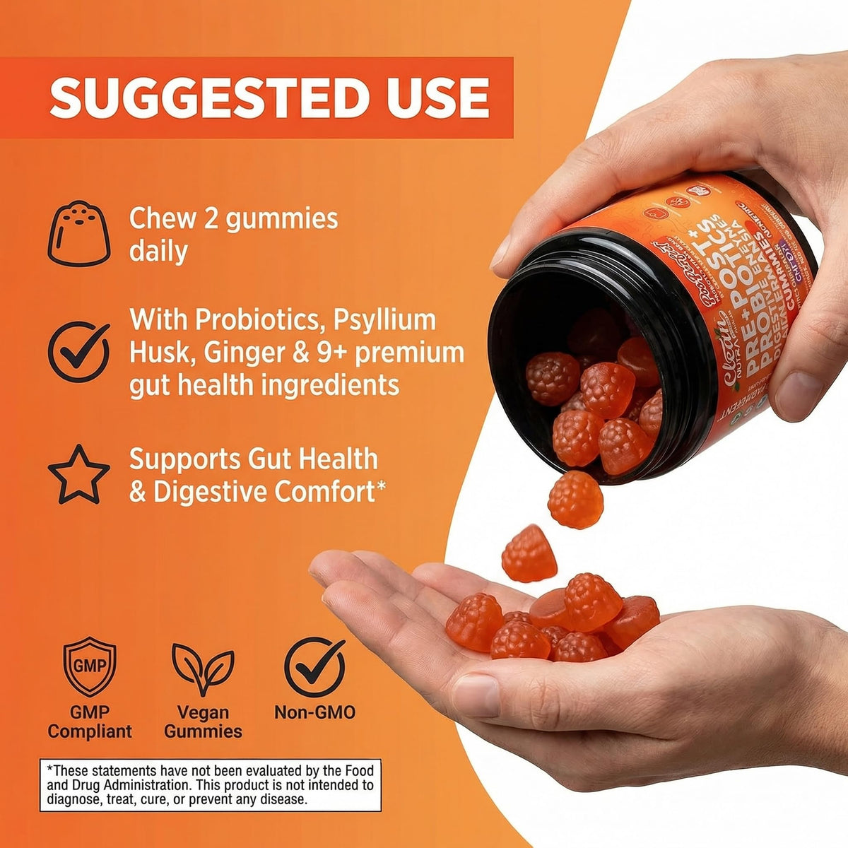 Clean Nutra Prebiotic Postbiotic Digestive Enzymes Gummies with Chicory Root, Boswellia Serrata, Turmeric, and Akkermansia - Pre+Post Probiotics Supplement