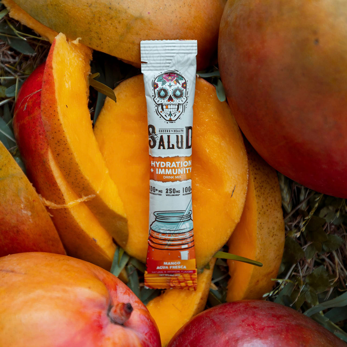 Salud 2-in-1 Hydration Packets + Immunity Electrolytes Powder, Mango - Agua Fresca Drink Mix, Elderberry, Dairy & Soy Free, Non-GMO, Gluten Free