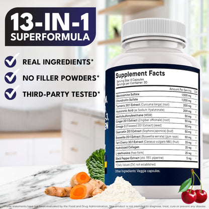 Glucosamine Chondroitin, MSM, Turmeric Curcumin, Collagen, Hyaluronic Acid, Omega 3 - Health Supplement for Men & Women - 240 Count