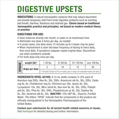 HomeoPet Digestive Upsets, Supplement for Dogs and Cats, 15 Milliliters - Natural digestive support for cats, dogs, and other pets, safe homeopathic formula, liquid drops suitable for daily use