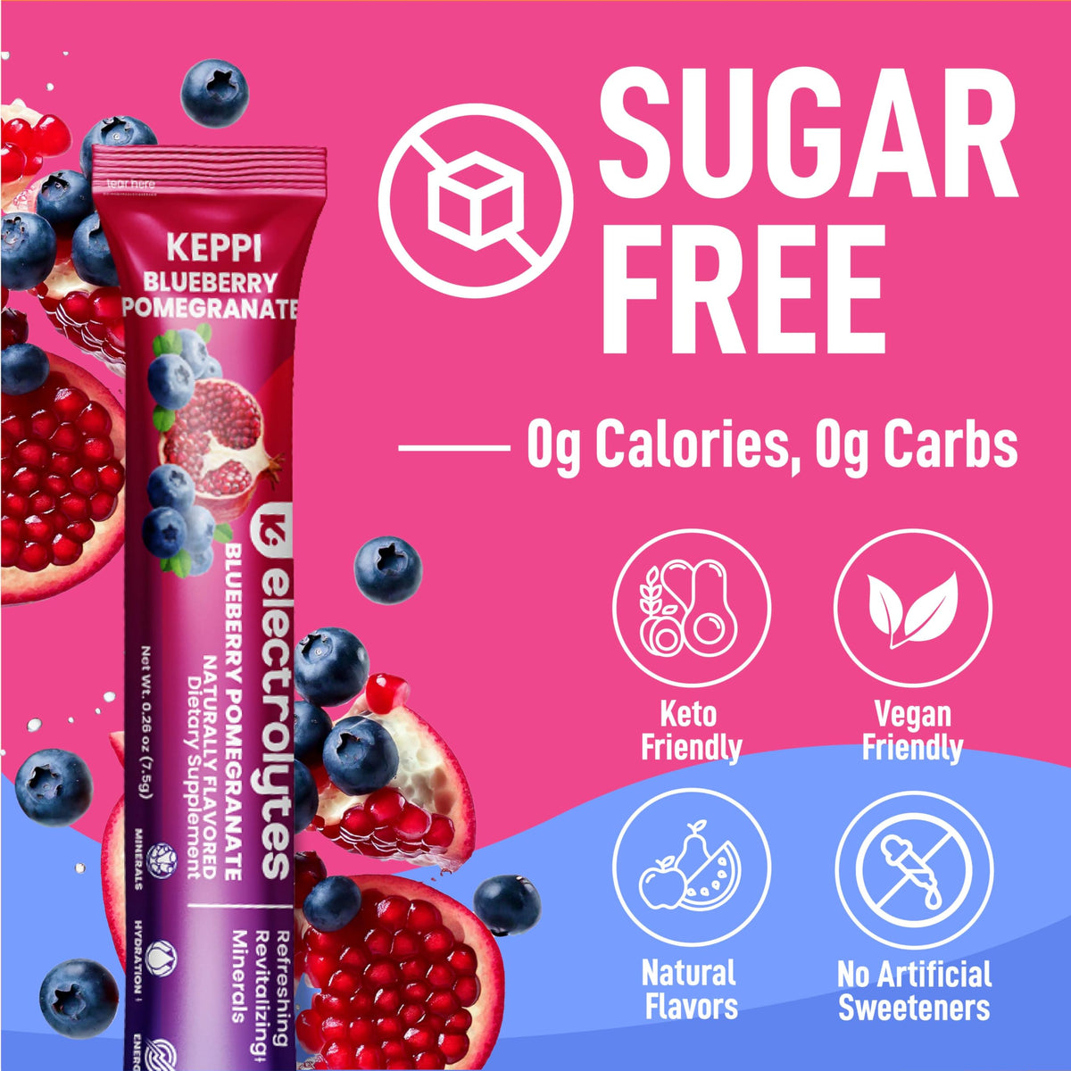 Keppi Electrolytes Powder Packets - Blueberry Pomegranate 30 Servings - No Sugar Hydration Supplement with Potassium, Magnesium, Sodium - Keto, Vegan