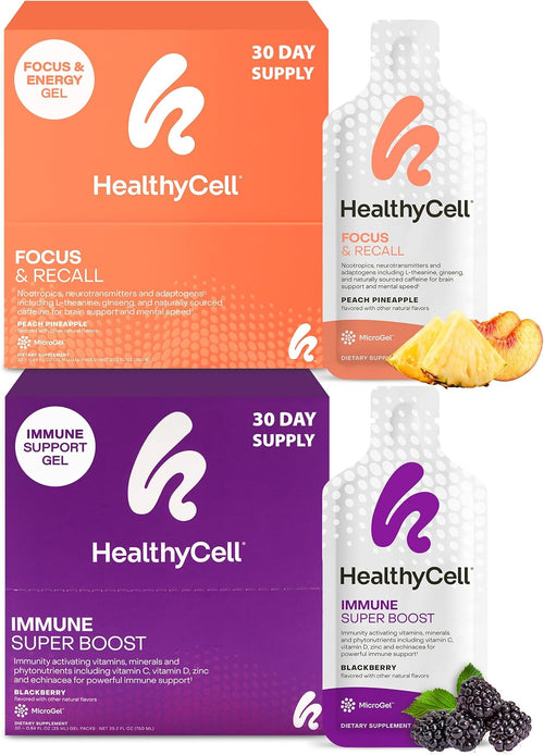 Healthycell Focus & Recall Brain + Immune Super Boost Bundle - Focus & Recall Brain Supplement + Immune Super Boost - Supports memory, concentration, immunity & overall wellness