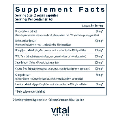 Vital Nutrients Menopause Support - Vegan Supplement for Women - Herbal Complex