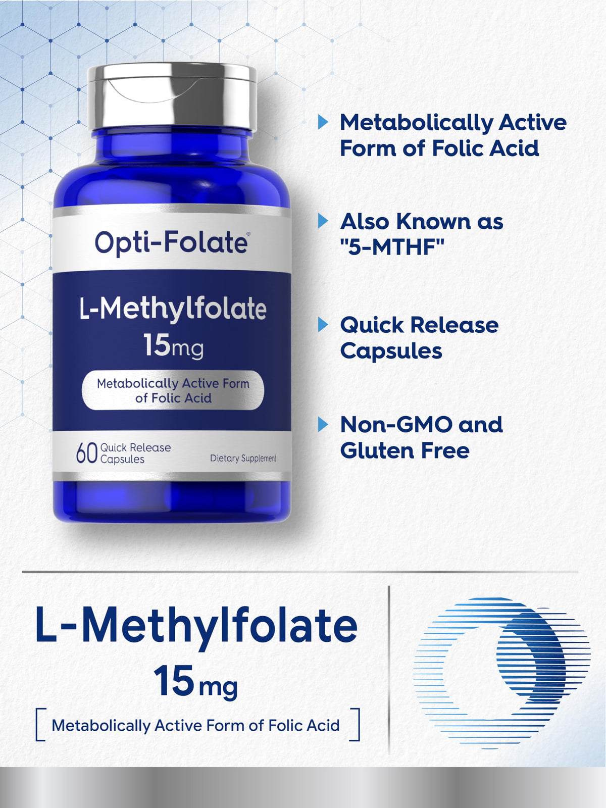 Carlyle L Methylfolate 15mg - 120 Capsules - Value Size - Max Potency - Optimized and Activated - Non-GMO, Gluten Free Supplement - Methyl Folate, 5-MTHF - by Opti-Folate