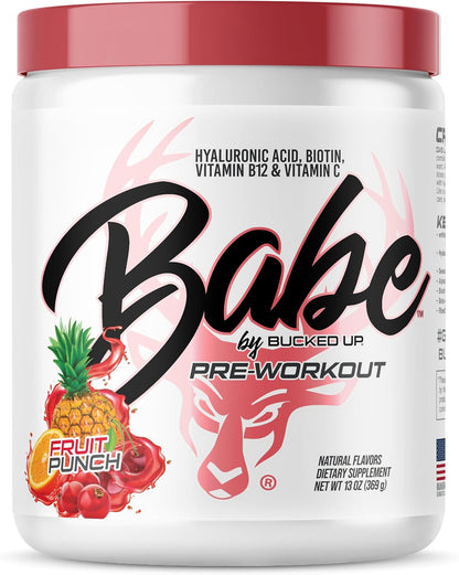Bucked Up Babe Pre Workout Powder for Women - Fruit Punch - 6g Citrulline, 2g Beta-Alanine, 100mg Hyaluronic Acid, 5mg Biotin and 5 Other Registered trademarked Ingredients - 30 Servings - 13 OZ