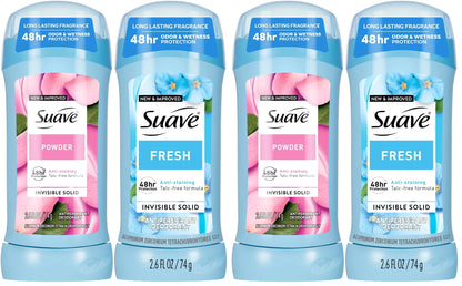 Suave Antiperspirant Deodorant for Women, Fresh & Powder Variety 2-Pack - Anti-Staining Invisible Solid Sticks, Talc-Free, 2.6 Oz Ea