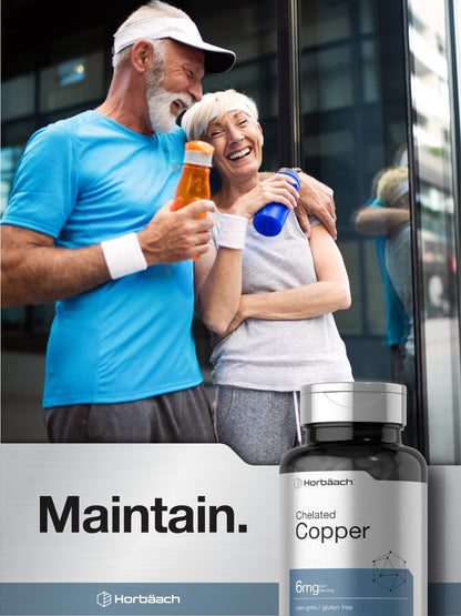 Horbäach Chelated Copper Supplement 6mg - 300 Tablets - Essential Trace Mineral - Vegetarian, Non-GMO, Gluten Free