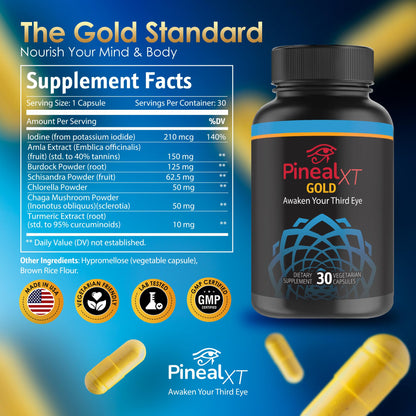Pineal XT Gold Pineal Gland Supplement, Third Eye Awakening - Focus and Memory Supplement for Brain, 7 Powerful Ingredients Detox and Activate Your Pineal Gland, 30 Count, 1 Daily