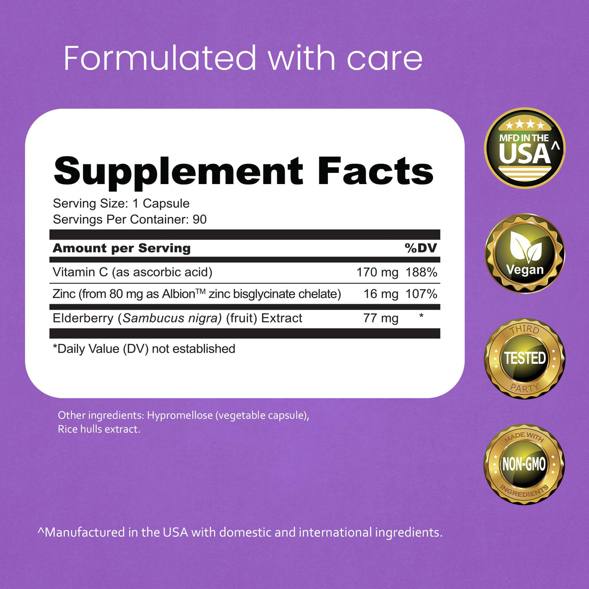 NaturaLife Labs Sambucus Elderberry Capsules - with Vitamin C & Zinc - Immune Support Supplement - 90 Vegan Capsules - Non-GMO & Gluten-Free