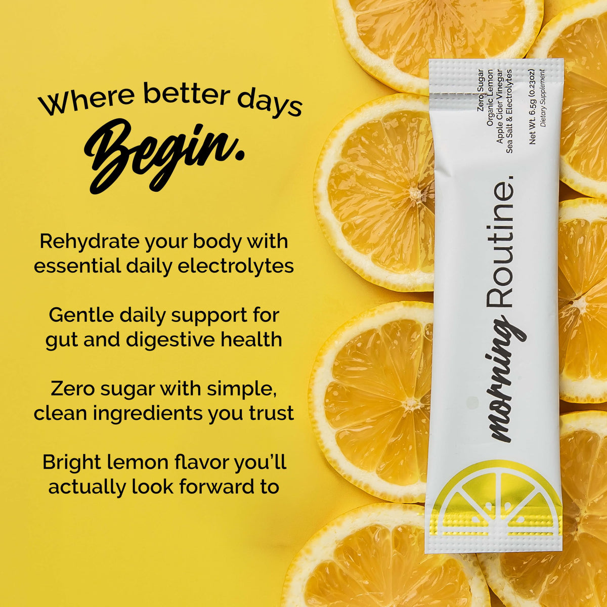 ROUTINE Morning Daily Hydration - Electrolyte Powder Packets - Lemon, Apple Cider Vinegar & Sea Salt Drink Mix - Sugar-Free, Keto & Paleo-Friendly - 3rd-Party