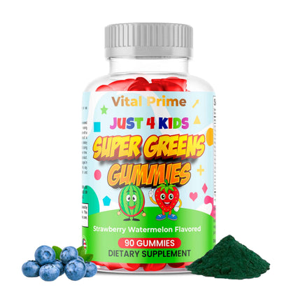 FourRoar Vital Prime Super Green Gummies for Kids 90 Count Strawberry & Watermelon Flavor - Fruit and Vegetable Gummies - Vegan Veggies Gummy Multivitamin for Kids
