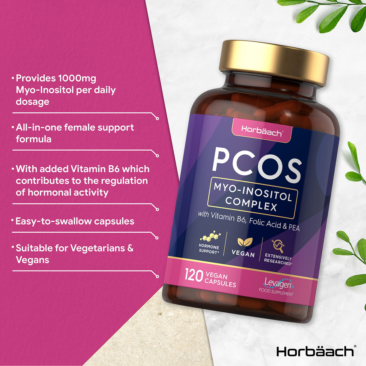 Inositol Supplement for PCOS - 120 Vegan Capsules - Myo-Inositol Complex with Folic Acid