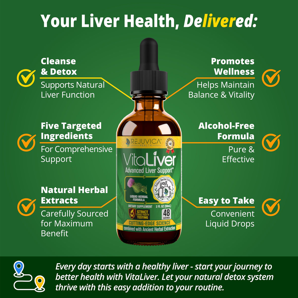 Rejuvica Health VitaLiver - Liver Cleanse & Detox Drops - Milk Thistle, Artichoke, Chanca Piedra & Dandelion Extract - Fatty Liver Support Repair
