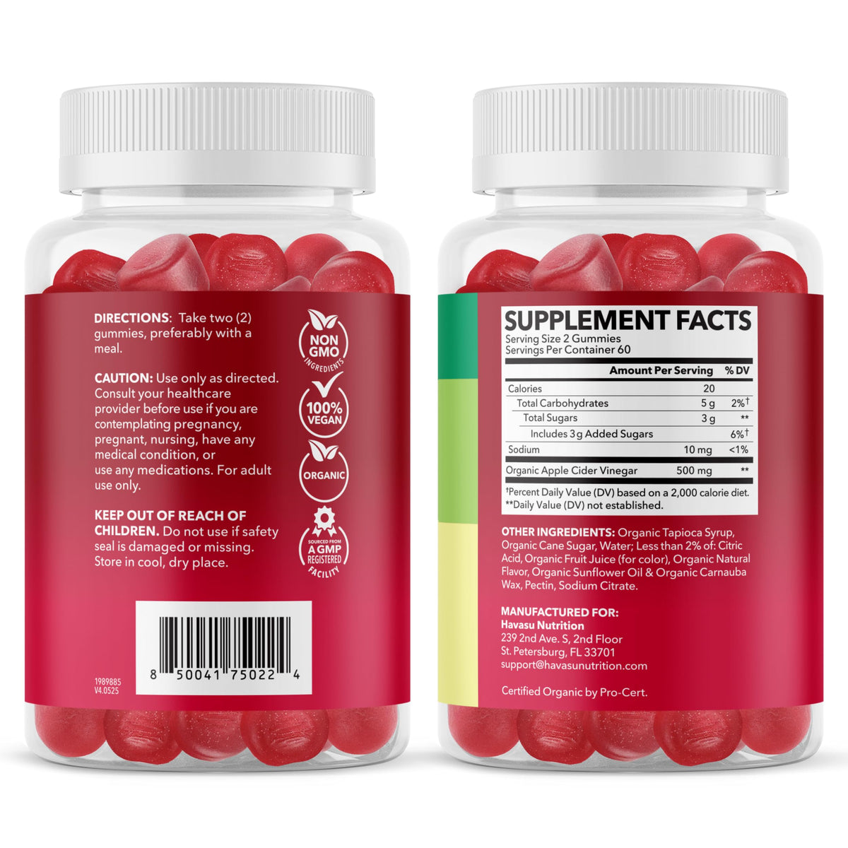 Apple Cider Vinegar Gummies, USDA Organic, Apple Flavor, 1-Month Supply - USDA Organic ACV Gummies for Digestive Health, Metabolism & Gut Support, Vegan, Gluten-Free, No Harsh Taste, 60ct
