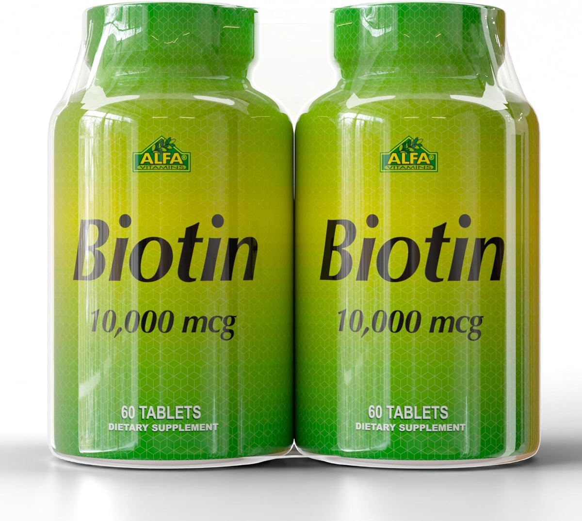 ALFA VITAMINS Biotin 10,000 mcg High Potency Vitamin B7 Supplement for Hair, Skin & Nail Support - 60 Tablets (2-Pack)