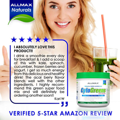 ALLMAX Naturals CytoGreens Super Greens Powder, Premium Green Superfood with Greens, Superfoods, Daily Greens Supplement, Acai Berry Green Tea, 14 Servings