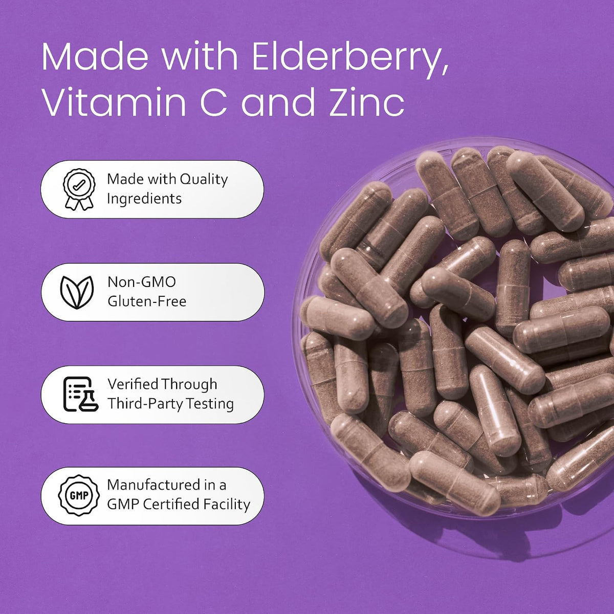 NaturaLife Labs Sambucus Elderberry Capsules - with Vitamin C & Zinc - Immune Support Supplement - 90 Vegan Capsules - Non-GMO & Gluten-Free