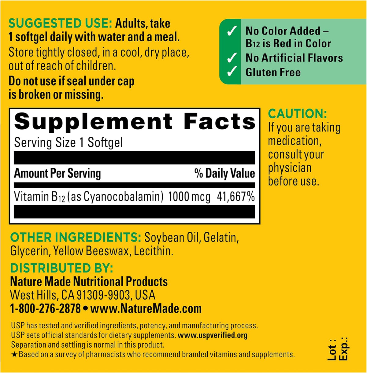 Nature Made Vitamin B12 1000 mcg Softgels – Energy Metabolism Support, 90 Count