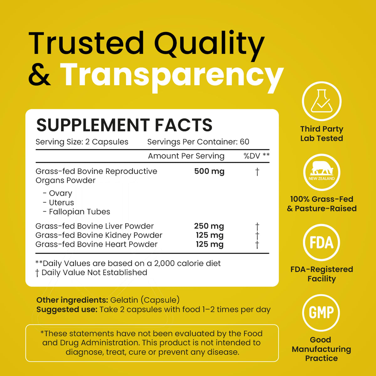 Beef Organ Supplement for Women - Grass Fed Liver, Uterus, Ovary, Heart, Kidney - 30+ Nutrients to Support Hormone Balance, Cycle Health, Energy, Immunity