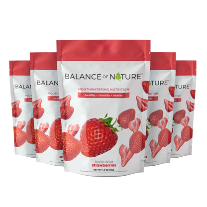 Balance of Nature Freeze-Dried Strawberries (5 Pack) - 100% Real Fruit, Crunchy Strawberry Slices, Healthy Snack, Mouthwatering Nutrition, Gluten-Free, Vegan, No Sugar Added, Five 1.6 oz Bags